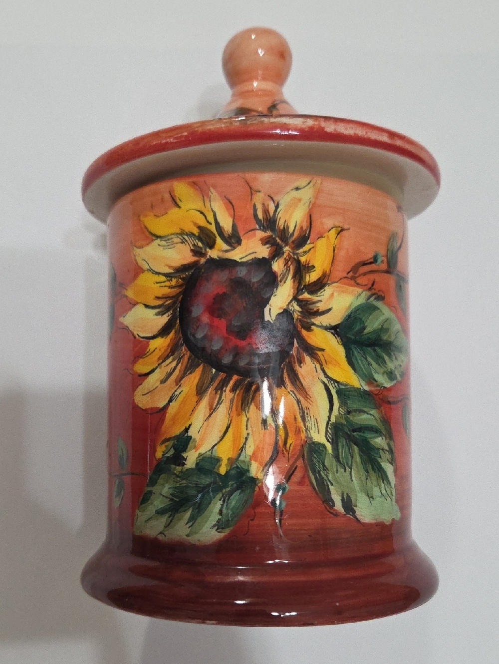 Sunflower Ceramic Canister — Bright Orange & Yellow Decorative Jar